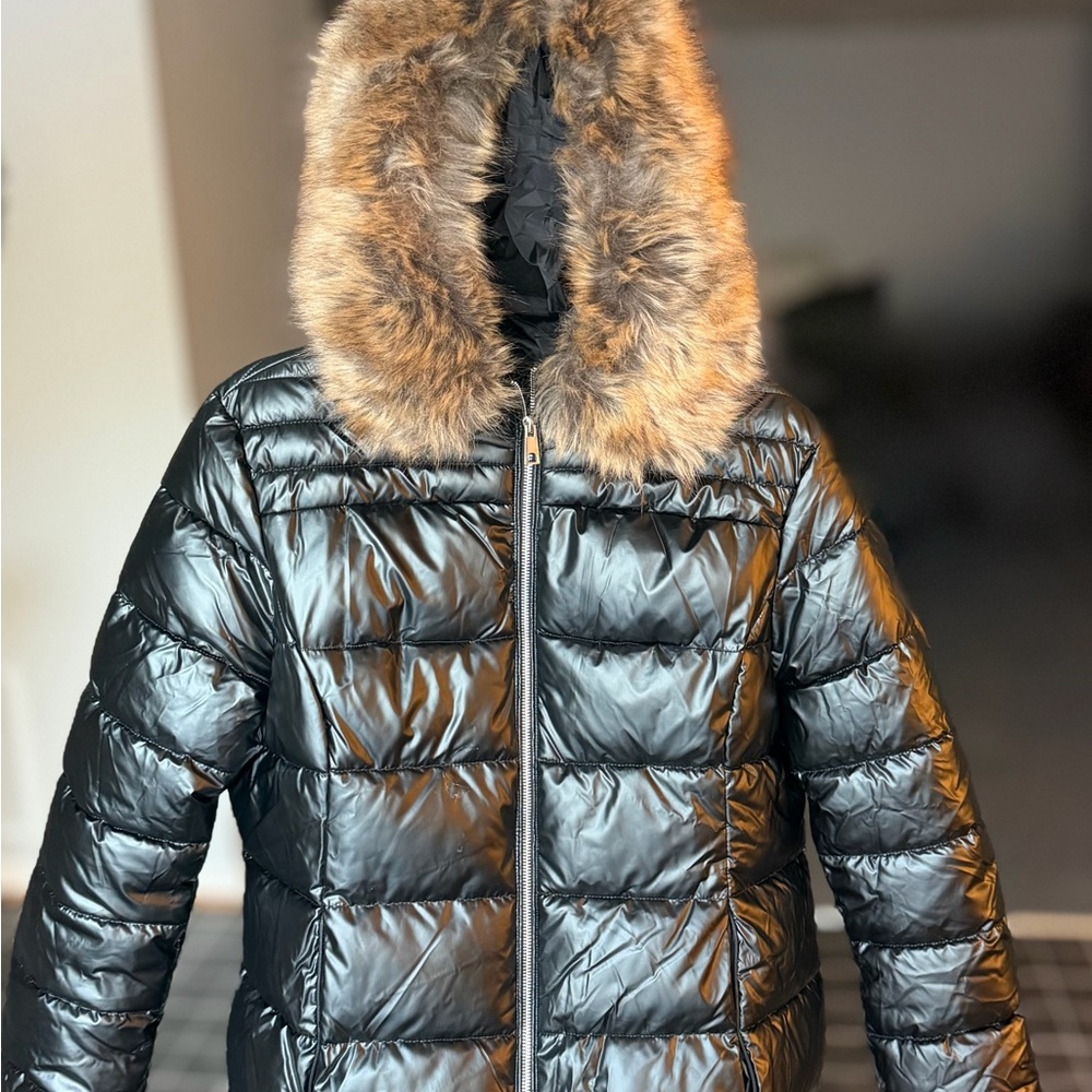 Black Puffer Jacket with Faux Fur Hood